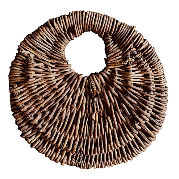 Vintage Handmade Round Woven Wicker Wall Basket (pair of 2) Rustic Farm Decor - Picture 4 of 10